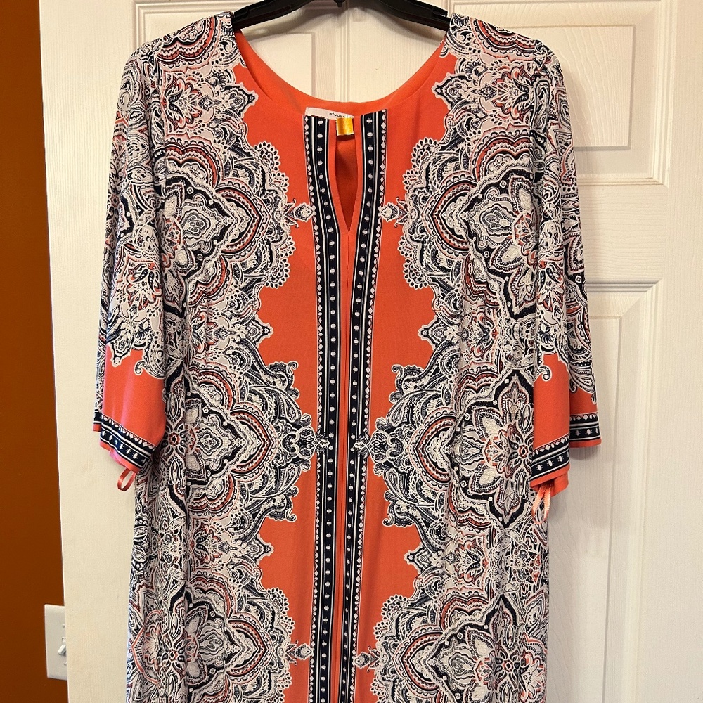 Paisley dress Coral/blue/gray/white